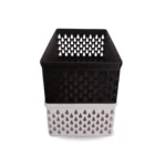 Caja organizadora rectangular impresa en 3D con patrón de lágrimas caladas, disponible en color negro y blanco, apiladas