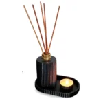 Set porta difusor Saphirus cilíndrico y porta objetos. Base 2-en-1 impresa en 3D de color negro con textura acanalada