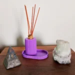 Set porta difusor Saphirus cilíndrico y porta objetos. Base 2-en-1 impresa en 3D de color negro con textura acanalada